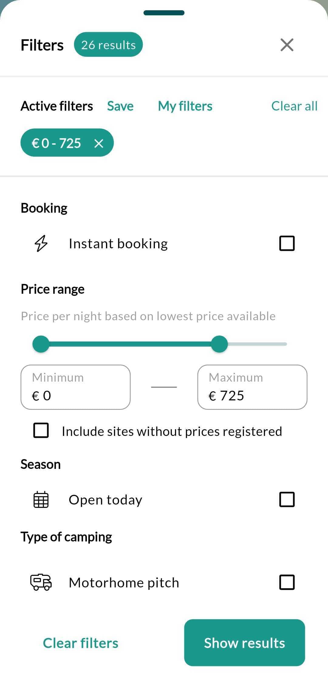 Campio app screenshot - Booking interface
